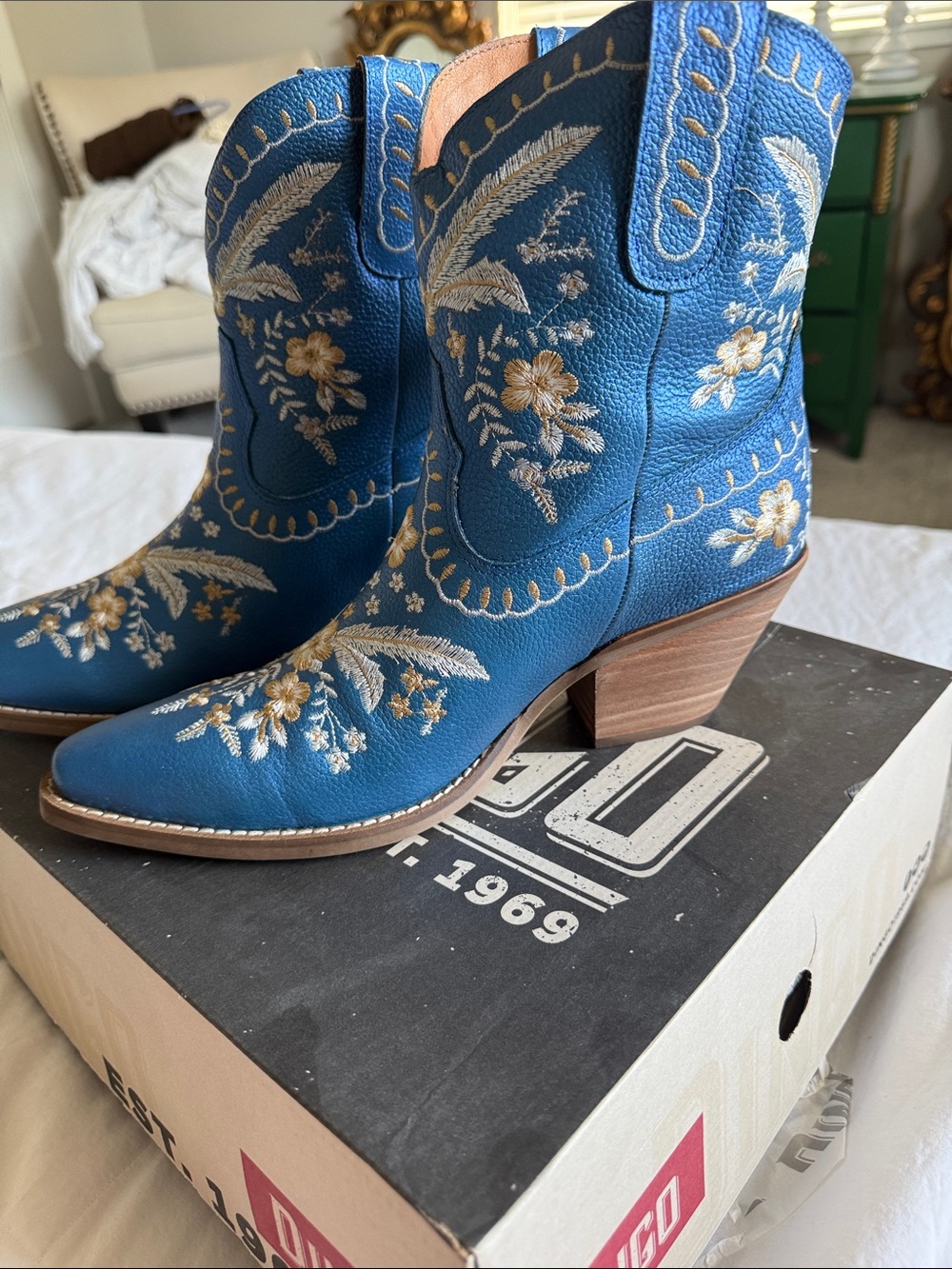 Blue Embroidered Western Ankle Boots - Women's dingo primrose